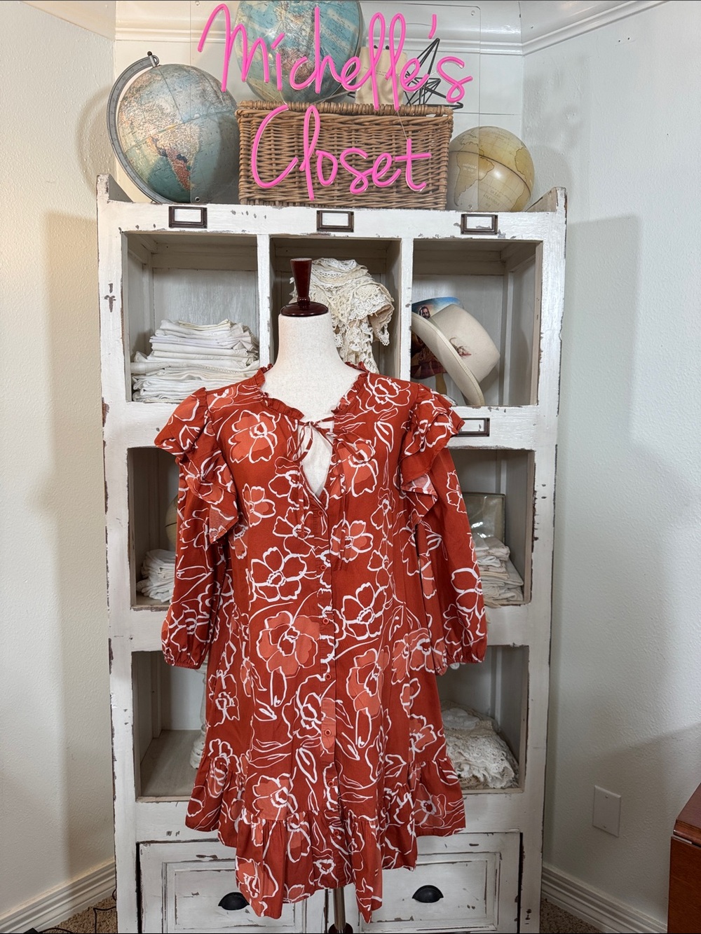 Sugarlips Rust Orange Floral Dress